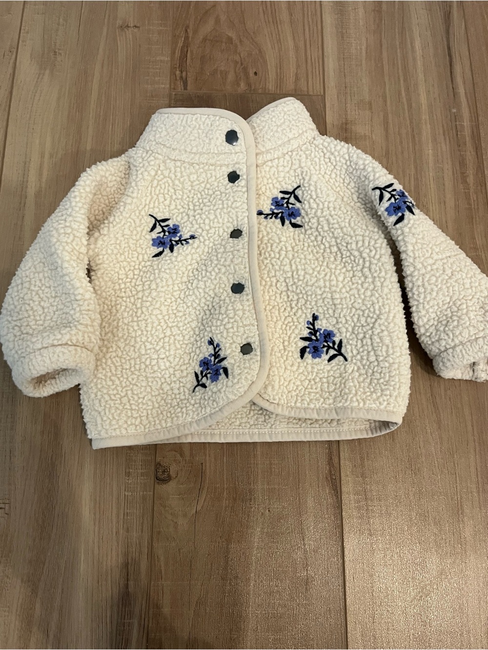 Old Navy Embroidered Floral Teddy Fleece Jacket 0-3 months